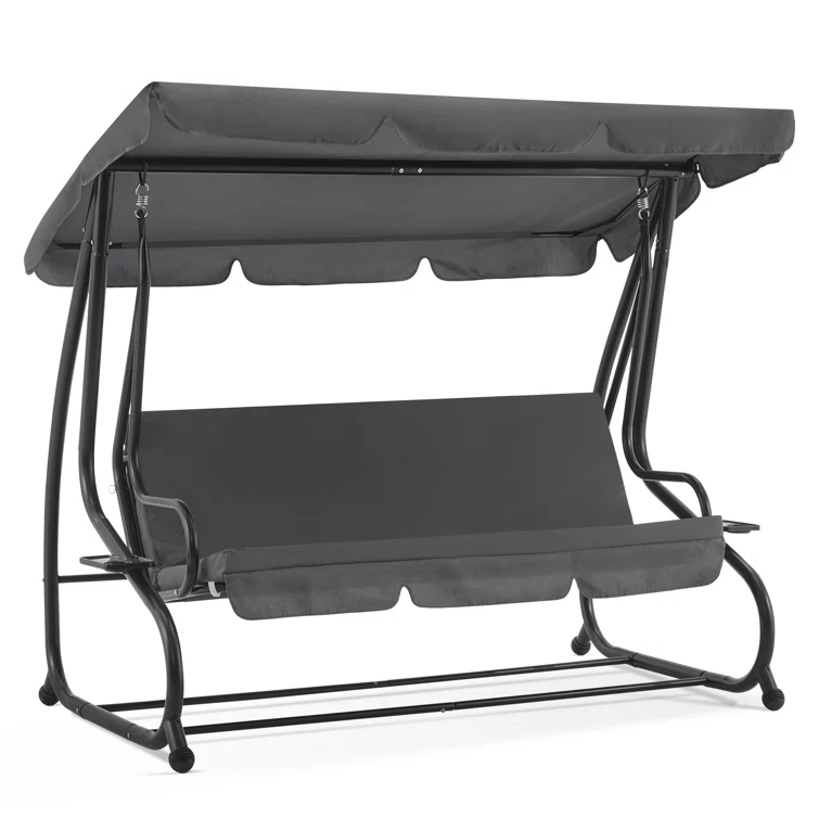 MCombo 3 Seat Patio Swing Chair, Outdoor Swing with Adjustable Canopy, Porch Swing