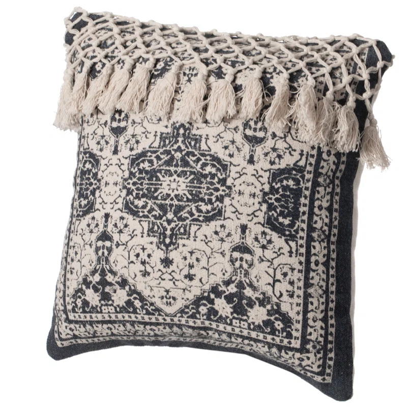 DEERLUX 16" Handwoven Cotton Throw Pillow Cover with Traditional Pattern and Tasseled Top without Cushion