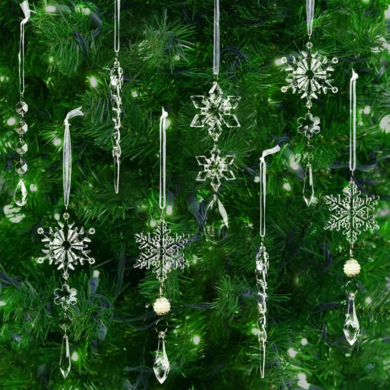 Christmas Tree Decoration Crystal Ornaments - Hanging Acrylic Christmas Snowflake Icicle Drop Crystal Ornaments For Christmas Tree Winter New Year Party Supplies