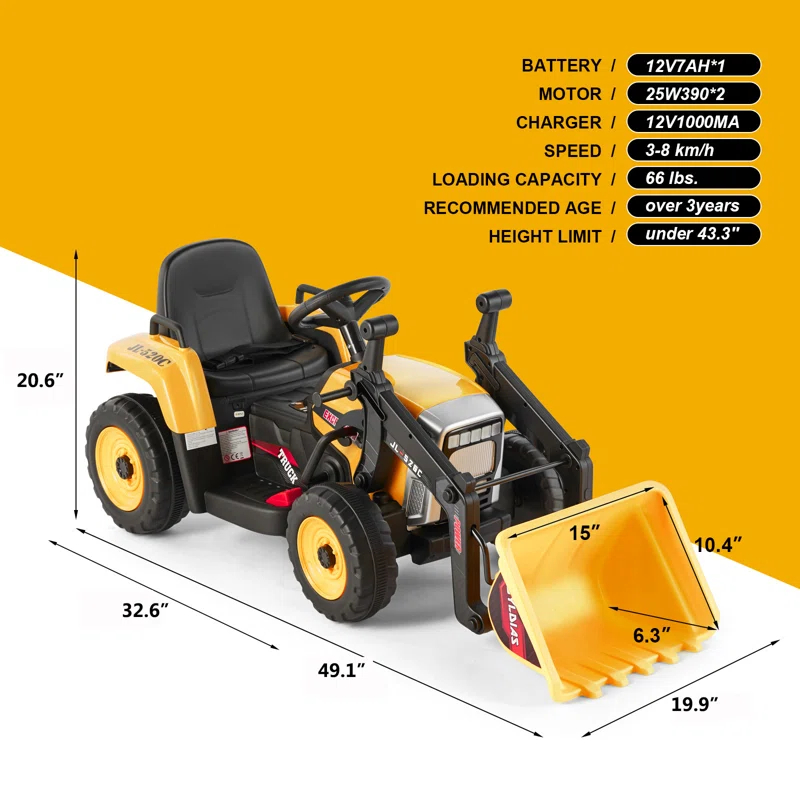 Joyldias 3 Speeds 12v Ride On Excavator , Electric Construction Vehicle For Kids Digger