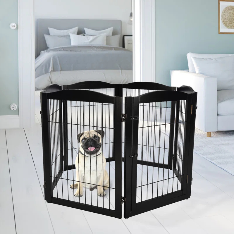 PETMAKER Pet Gate - 6-Panel Indoor Folding Dog Fence for Stairs or Doorways - 132.5x31.5-Inch Freestanding Play Pen with Support Feet