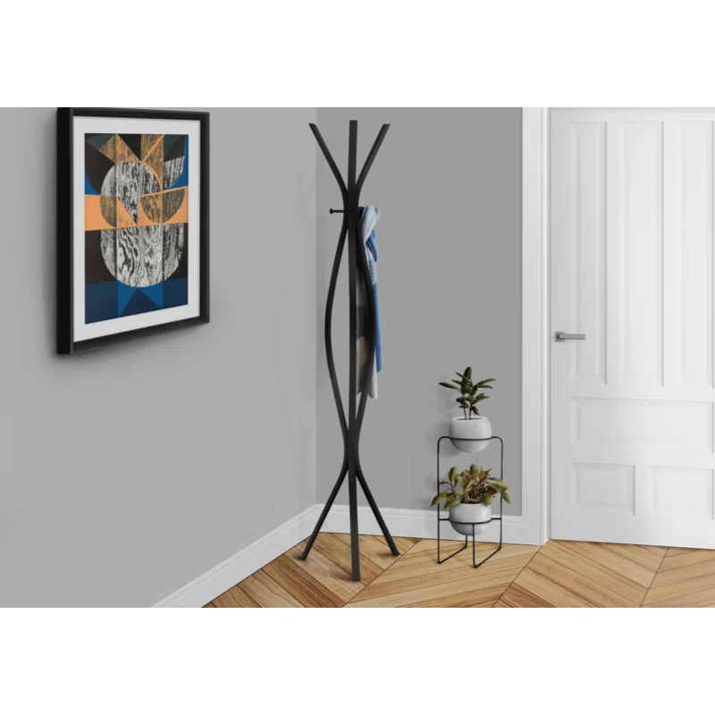 Winston Porter Coat Rack, Hall Tree, Free Standing, 3 Hooks, Entryway, 72"H, , Black Metal, Contemporary,