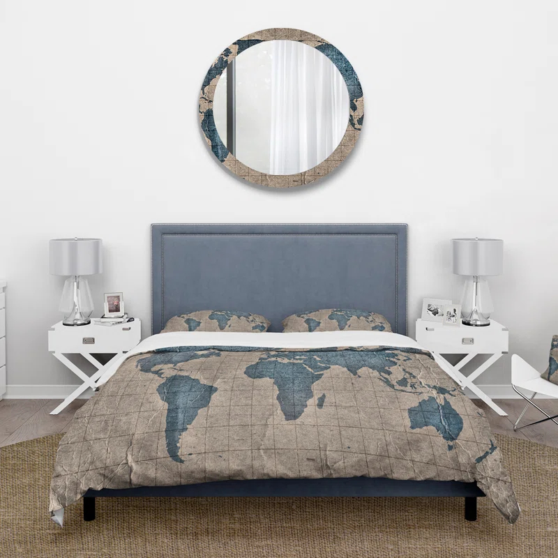 Ancient Map of The World I - Rustic Duvet Cover Set - Microfiber Polyester