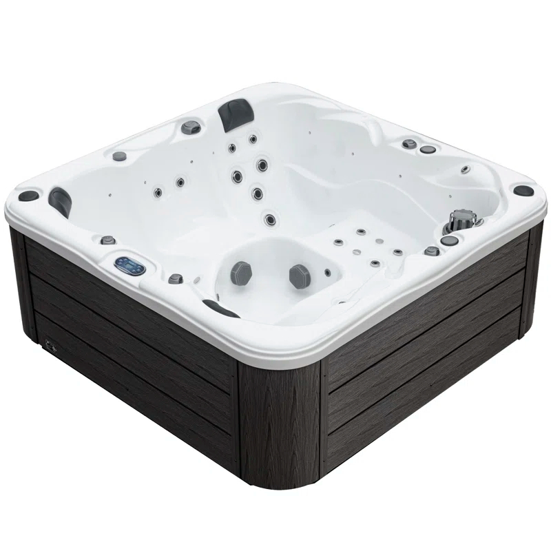 Surfaces 3-4 Person 36-Jet 72-Port Double-Lounger Hot Tub Spa with Bluetooth, Stainless Steel Heater, Programmable LED Lighting, Insulated Cover Included