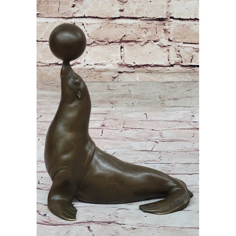 Rosecliff Heights Seal Balancing Ball on Nose - Bronze Figure Sculpture Original Art by Milo