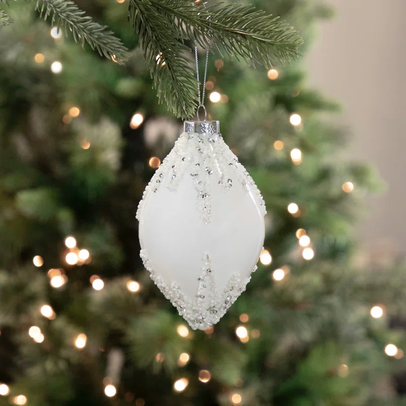 Northlight Seasonal 5" White Beaded and Silver Sequins Christmas Glass Finial Ornament