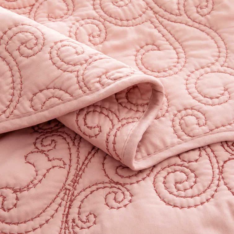 Home Soft Things 4 Piece Damask Embroidery Bedspread Set