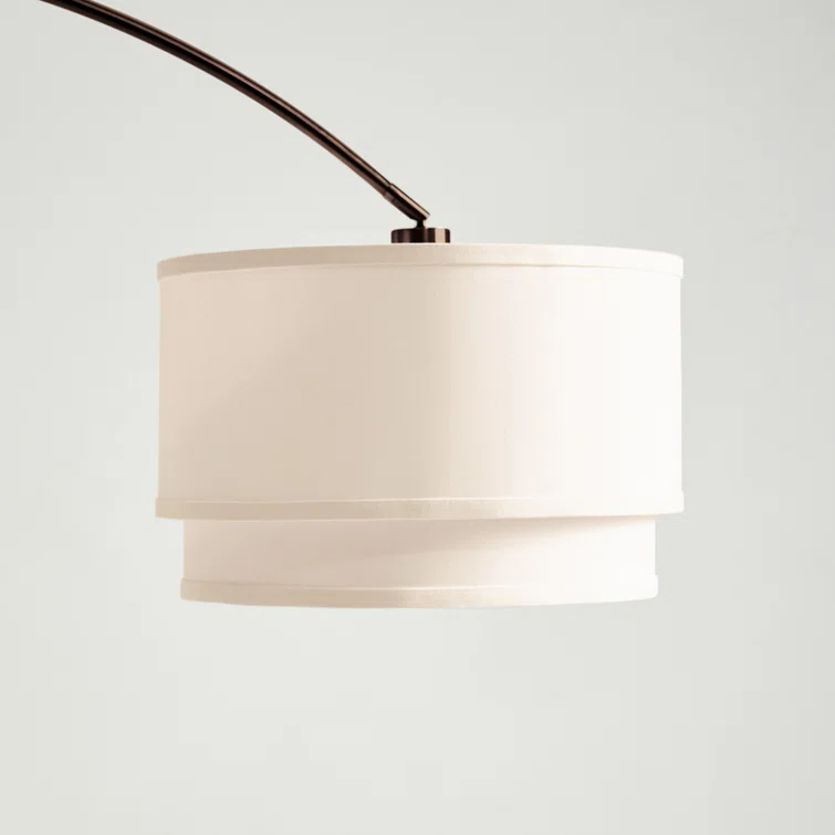 Mason 81 in. Modern Adjustable LED Arched Standing Floor Lamp with Fabric Drum Shade and Weighted Marble Base