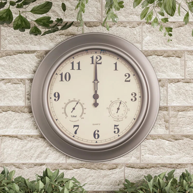 Pure Garden Indoor Outdoor Clock Thermometer Combo - 18-Inch Waterproof Outdoor Wall Clock with Temperature and Humidity by Pure Garden