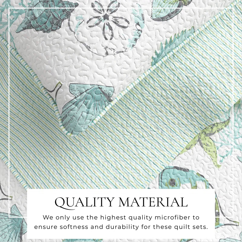 FreshFolds Blue / Green Fish & Seashell Quilt Set with Shams
