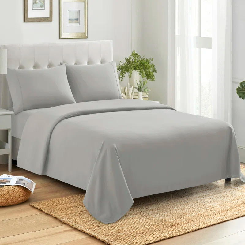 Sweet Home Collection 100% Cotton Percale 4-Piece Solid Sheet Set