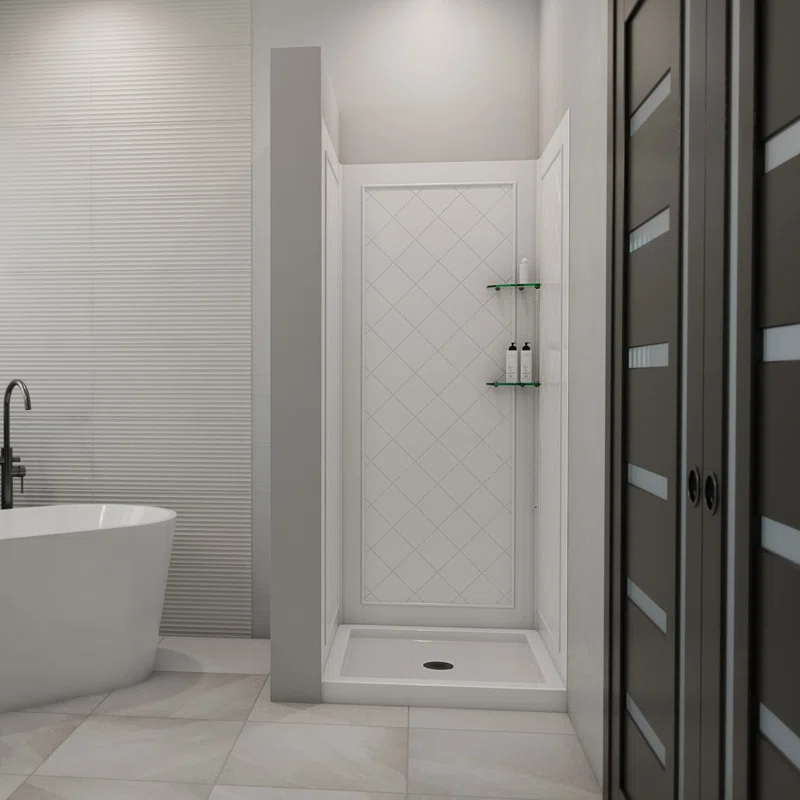 QWALL-4 32" W x 76.75" H Framed Square Shower Stall and Base Included