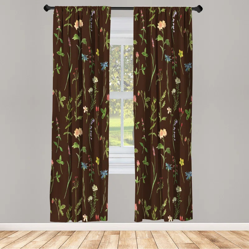 Ambesonne Microfiber Floral Semi-Sheer Rod Pocket Curtain Panels (Set of 2)