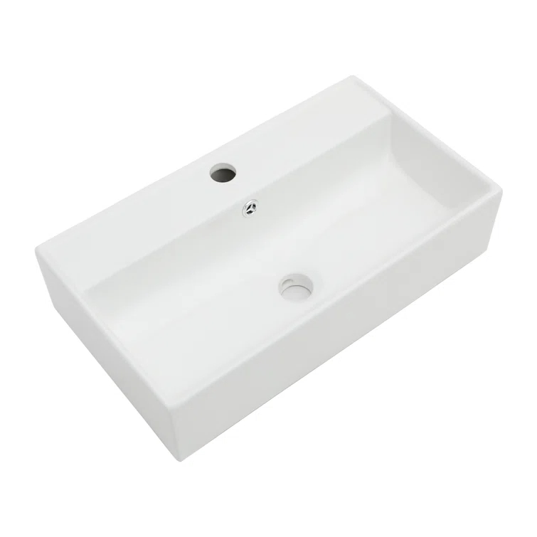 Logmey 21" L x 12" W Wall Mounted Bathroom Sink Wall Hung White Ceramic Sink with Overflow and Faucet Hole S0LM21GP12