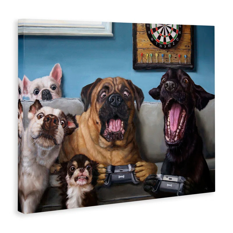 Trinx Funny Dogs Playing Video Games - Graphic Art on Canvas