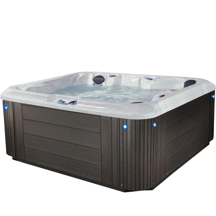 Aqualife® by Strong Spas® Grand Banks™ 5-Person 81-Jet Acrylic Lounger Hot Tub Spa, Stainless Steel Heater and Ozonator, Multi Color LED Lighting, Insulated Cover Included