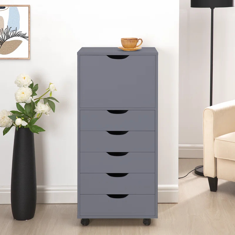 Inbox Zero 6-Drawer Office Drawer File Cabinet on Wheels, Desk Filing Cabinet Unit, Craft Office Drawer Storage Organization