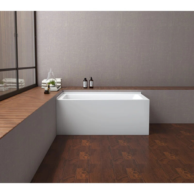 Kingston Brass Aqua Eden 54-Inch Acrylic Rectangular 2-Wall Corner Alcove Tub, Hand Drain