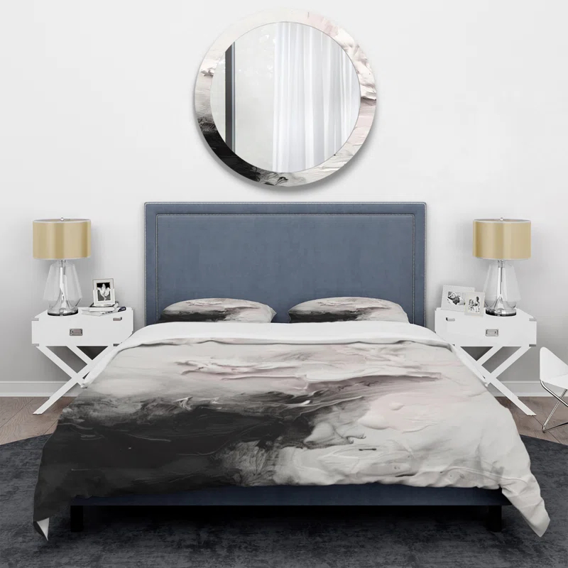 White Twist Watercolor III - Abstract Painting Duvet Cover Set - Microfiber Polyester