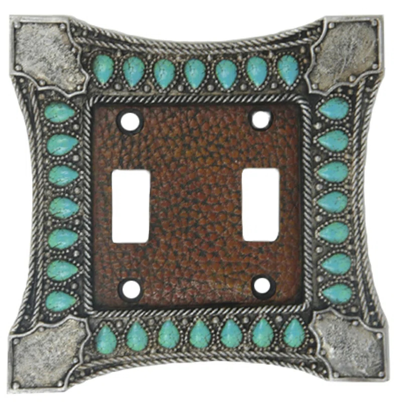 Paseo Road by HiEnd Accents Amelia Turquoise Double Wall Switch Plate, 5.5x4.75 inch