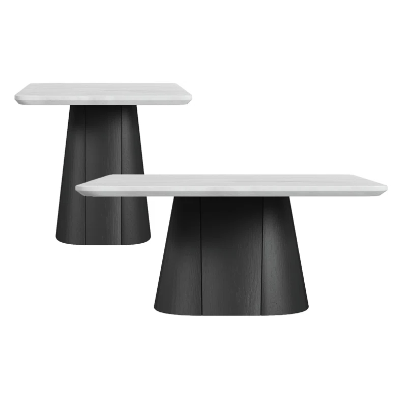 Picket House Furnishings Picket House Furnishings Yuri 2PC Occasional Table Set In White And Black-Coffee Table & End Table