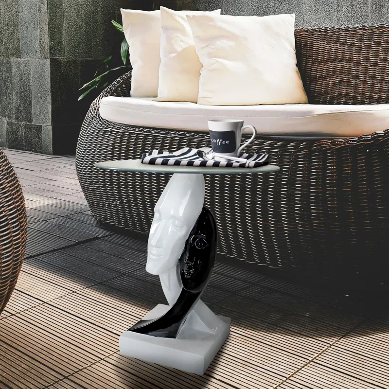 Design Toscano Lovers in Black and White Glass End Table