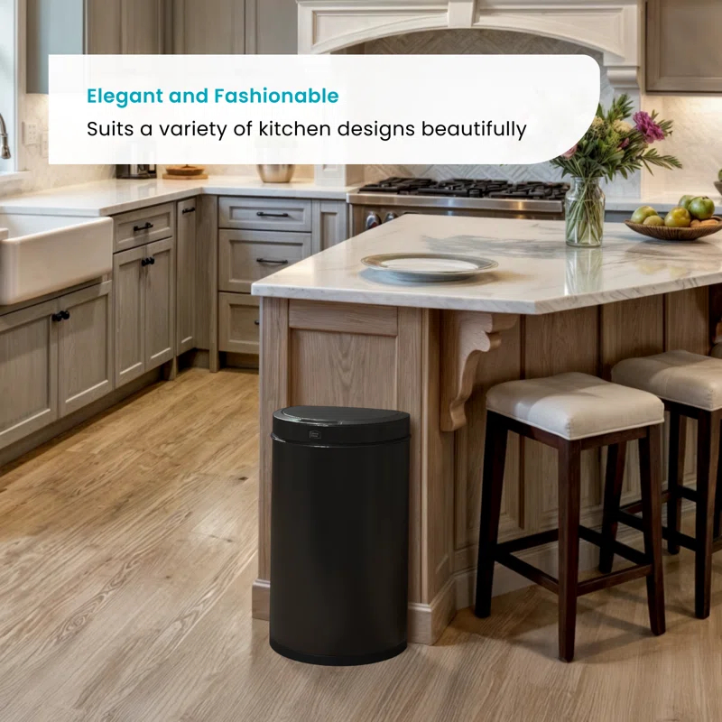 Home Zone Living 13 Gallon Automatic Trash Can With Motion Sensor, Black