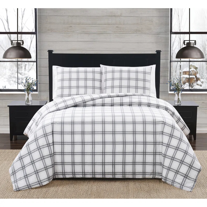 London Fog London Fog Plaid Flannel Duvet Cover Set