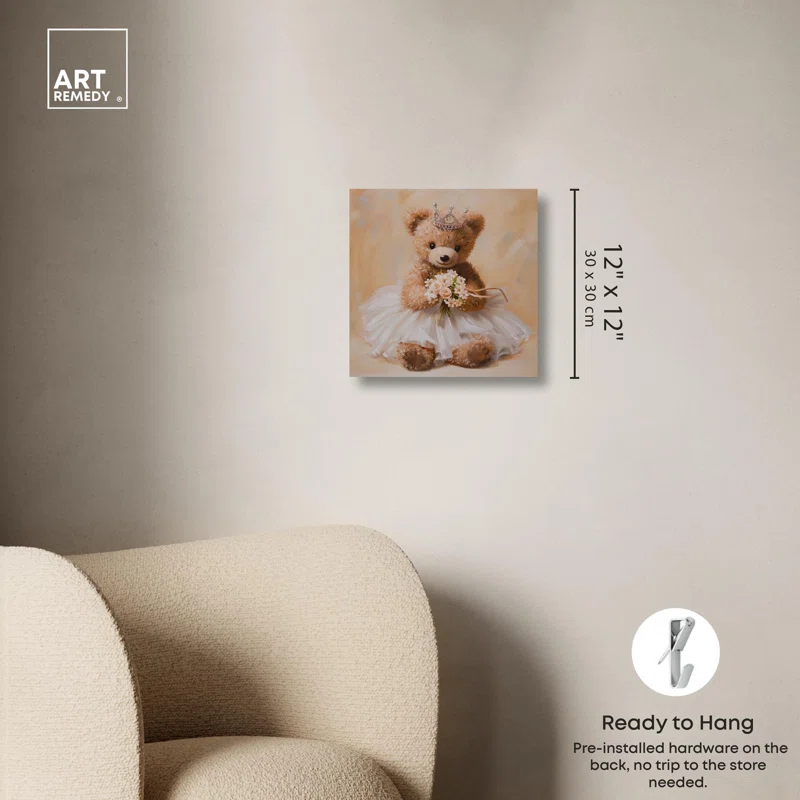Art Remedy Teddy Princess Canvas Kids Art Prints by Art Remedy