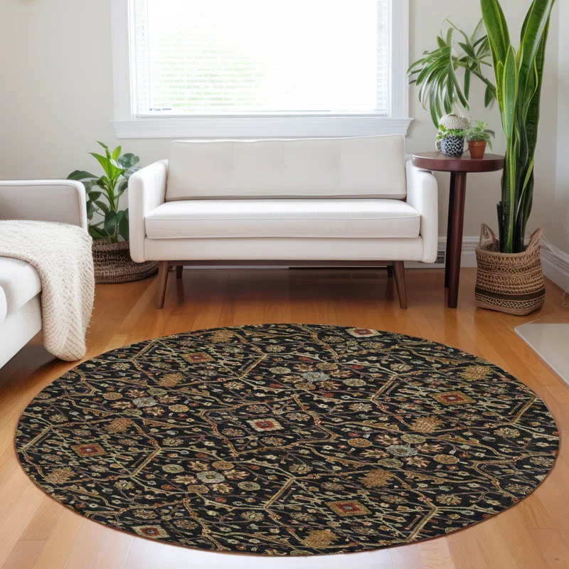 Machine Washable Indoor/Outdoor Cicel ACN1130 Black Rug