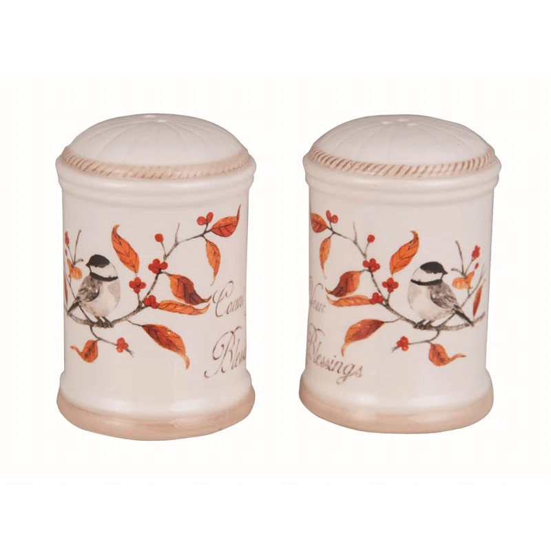 Transpac Transpac Dolomite 3 in. Multicolor Harvest Long Tail Bird Salt and Pepper Shaker Set of 2