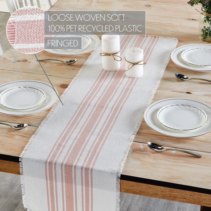 VHC Brands Antique White Stripe Coral Indoor/Outdoor Runner 12X36