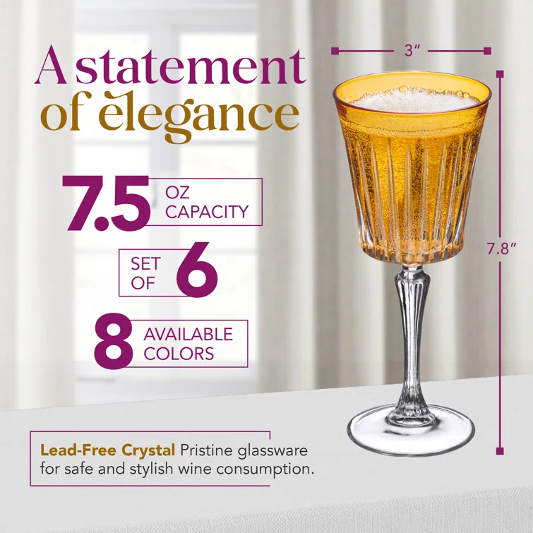 Barski Colored Wine Glasses - Set of 6 Wine Goblets - Glassware - Water Goblets - 7.5 oz (Set of 6)