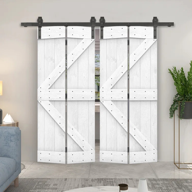 Calhome 84'' Solid Wood Barn Doors Painted without Installation Hardware Kit Barn Door