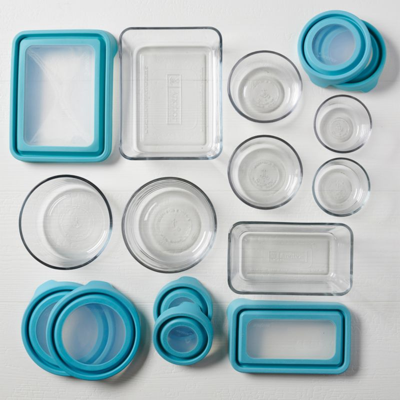 Anchor Hocking TrueSeal 16-Piece Glass Food Storage Set with Mineral Blue Lids
