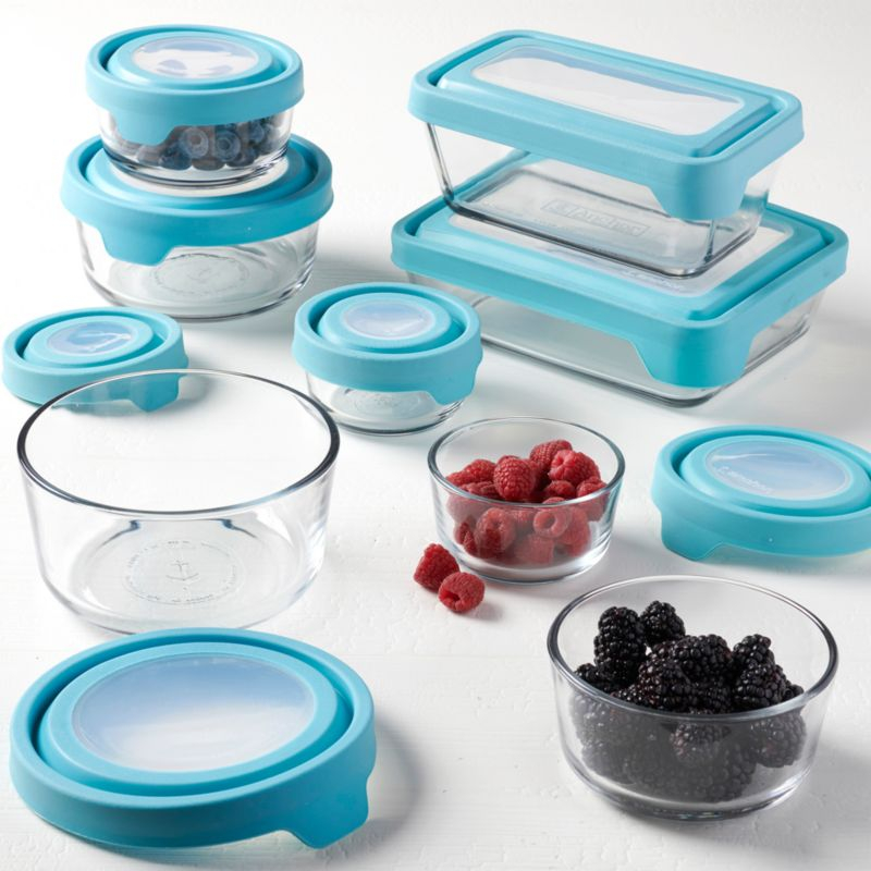 Anchor Hocking TrueSeal 16-Piece Glass Food Storage Set with Mineral Blue Lids