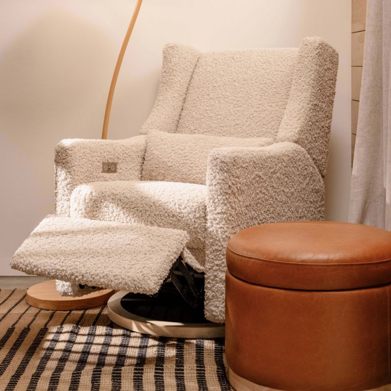 Babyletto Kiwi Almond Teddy Loop Nursery Power Glider Recliner Chair with Light Wood Base