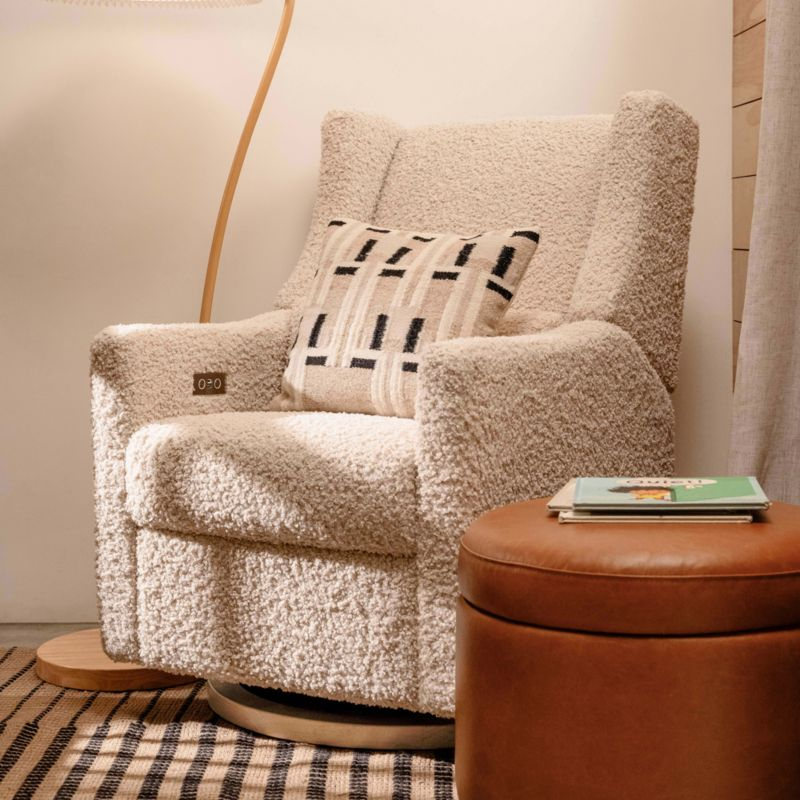 Babyletto Kiwi Almond Teddy Loop Nursery Power Glider Recliner Chair with Light Wood Base