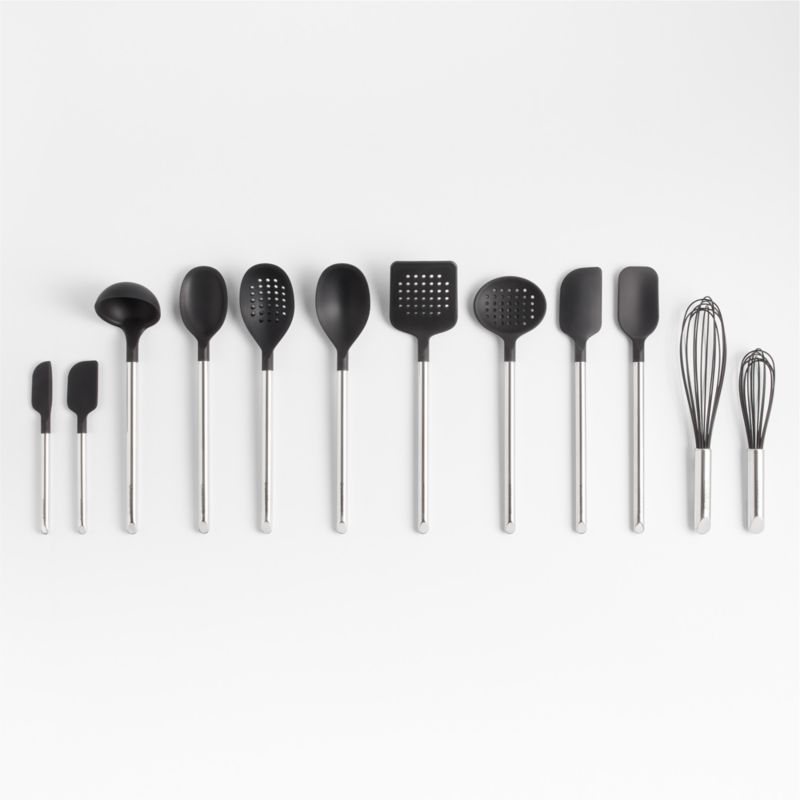 Crate & Barrel Black Silicone and Stainless Steel Deep Slotted Spoon
