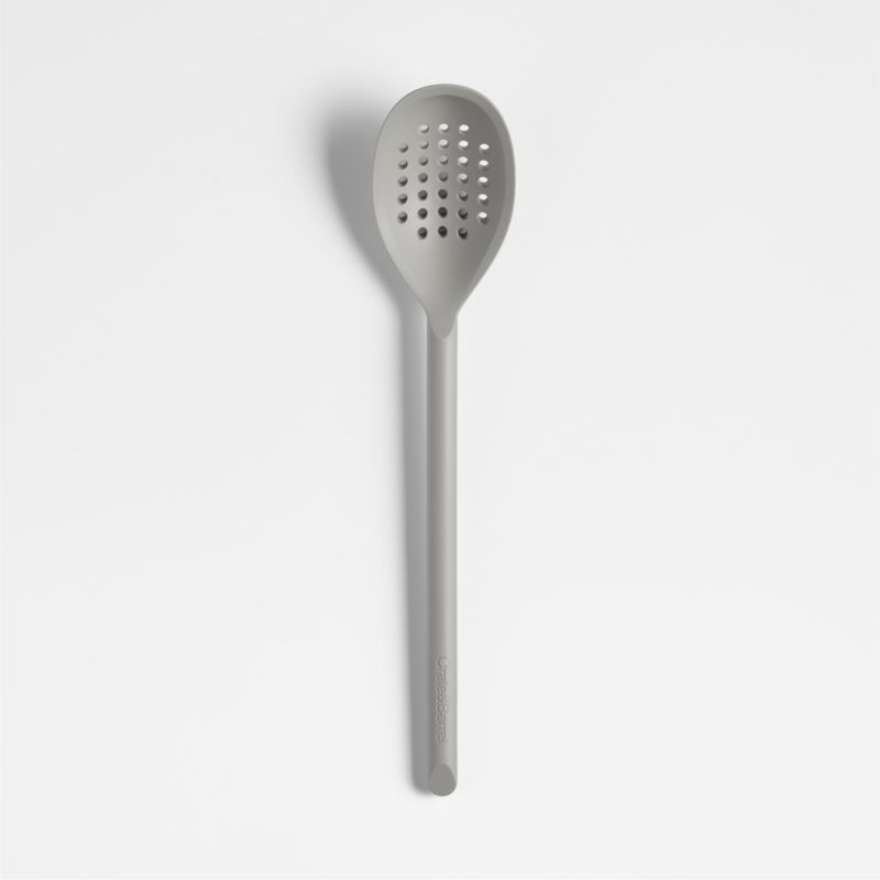 Crate & Barrel Grey Silicone Deep Slotted Spoon