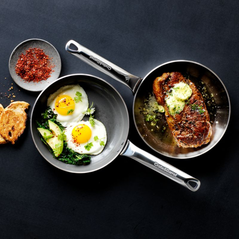 Crate & Barrel EvenCook ® Core 8-Piece Stainless Steel Cookware Set with Ceramic Non-Stick Frying Pans