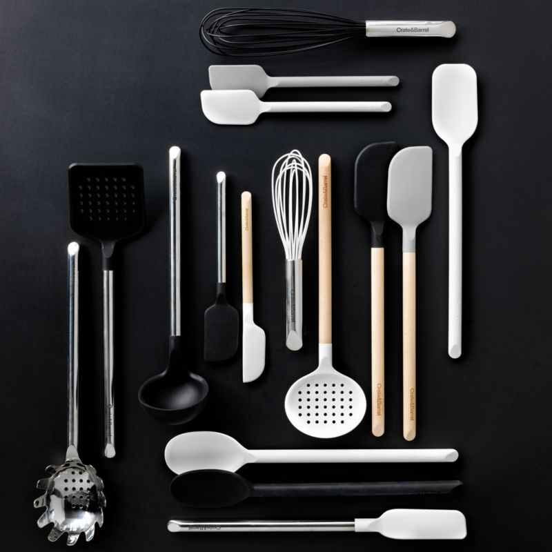 Crate & Barrel Black Silicone and Stainless Steel Deep Slotted Spoon