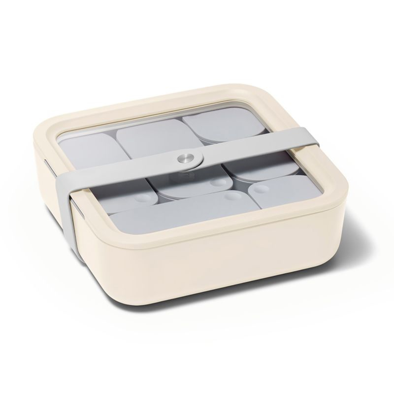 Caraway Home Cream 10-Cup Square Glass Food Storage Container with Lid