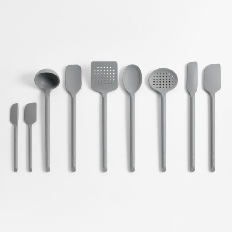 Crate & Barrel Grey Silicone Deep Slotted Spoon