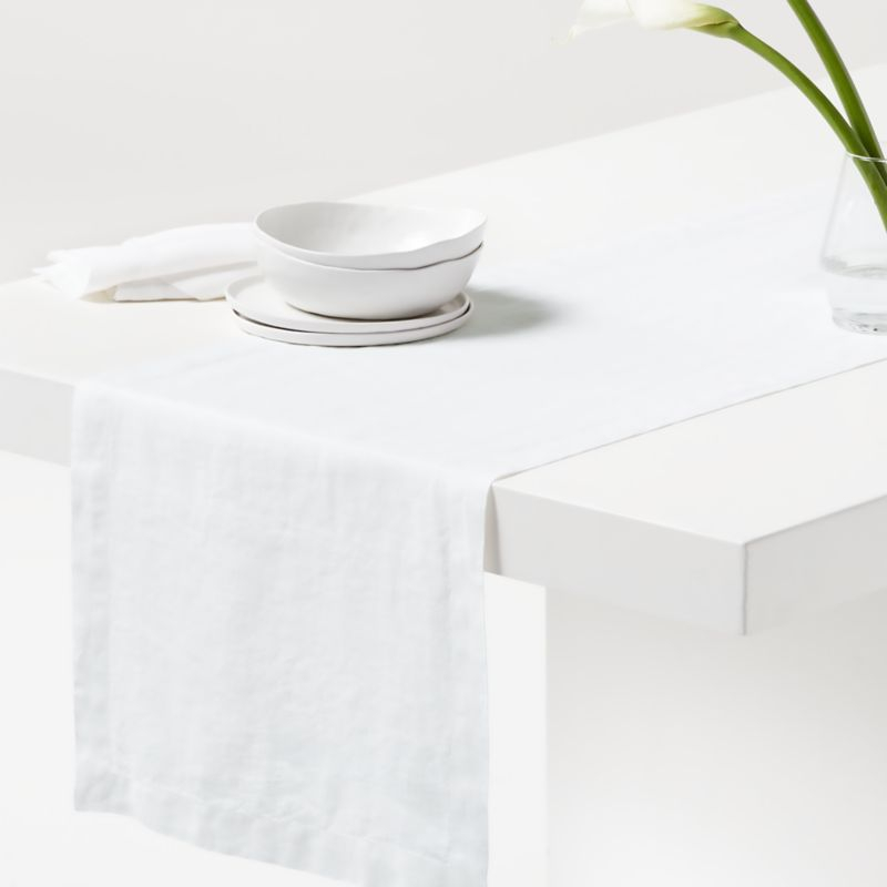 Marin 120" White EUROPEAN FLAX ™-Certified Linen Table Runner