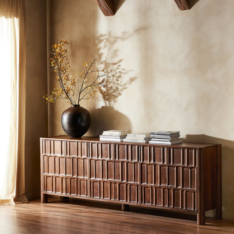 Ezri 98" Brown Carved Oak Wood Media Console