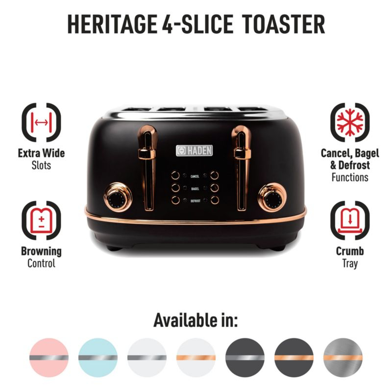 HADEN Heritage Black and Copper 4-Slice Toaster
