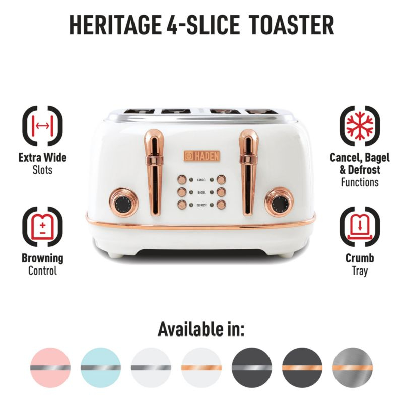 HADEN Heritage Ivory and Copper 4-Slice Toaster