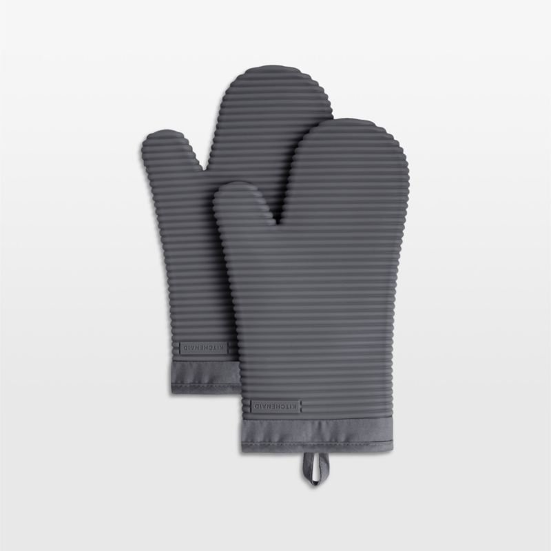 KitchenAid Charcoal Ribbed Soft Silicone Oven Mitts, Set of 2