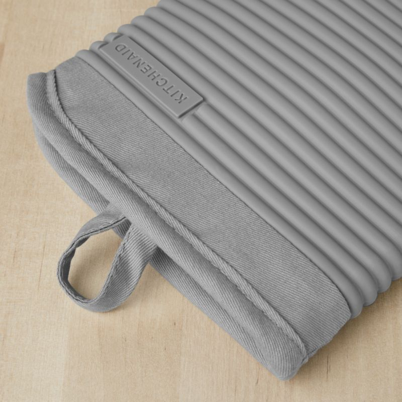 KitchenAid Matte Grey Ribbed Soft Silicone Oven Mitts, Set of 2